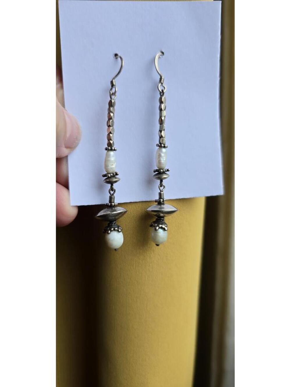 Vintage Freshwater Pea and Sterling Silver Dangling Earrings